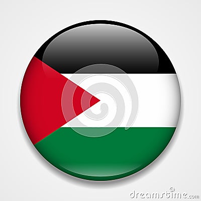 Flag of Palestine. Round glossy badge Vector Illustration