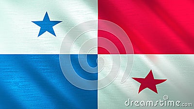 The flag of Panama. Shining silk flag of Panama. High quality render. 3D illustration Cartoon Illustration
