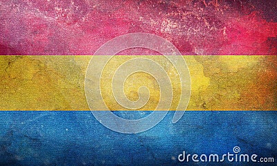 flag of Pansexuality Pride with fabric texture. equality concept. grunge retro plain background. Top view Stock Photo
