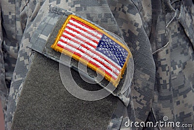 Flag Patch on Iraq War Soldier Uniform Stock Photo