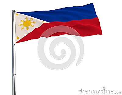 Flag of Philippines in peacetime on the flagpole fluttering in the wind on pure whitee background. Stock Photo