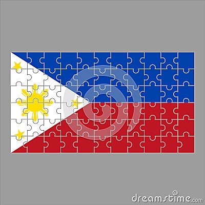 Flag of the Philippines from puzzles on a gray background. Vector Illustration