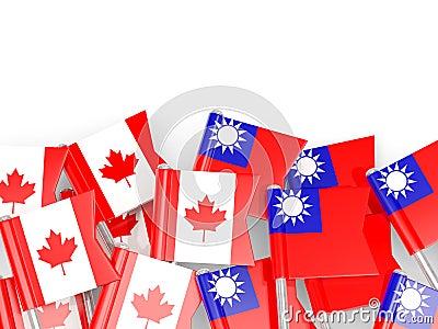 Flag pins of Canada and Taiwan isolated on white Cartoon Illustration