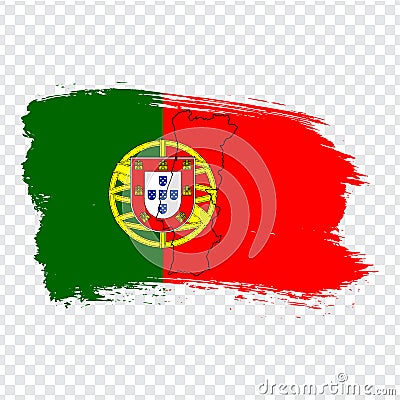 Flag Portugal from brush strokes and Blank map Portugal. High quality map of Portugal and flag on transparent background. Vector Illustration