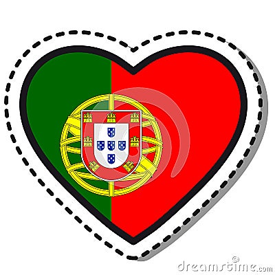 Flag Portugal heart sticker on white background. Vintage vector love badge. Template design element. National day. Vector Illustration
