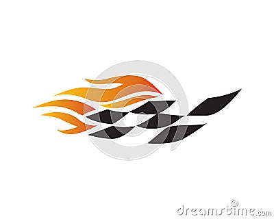 Flag Race, Lap Race, Flaming Finish and Start Symbol Vector Illustration