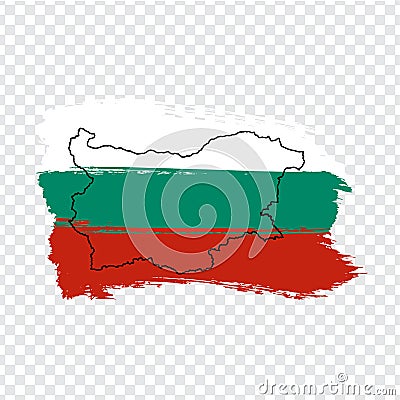 Flag Republic of Bulgaria from brush strokes and Blank map of Bulgaria. High quality map of Bulgaria and national flag on transpa Vector Illustration