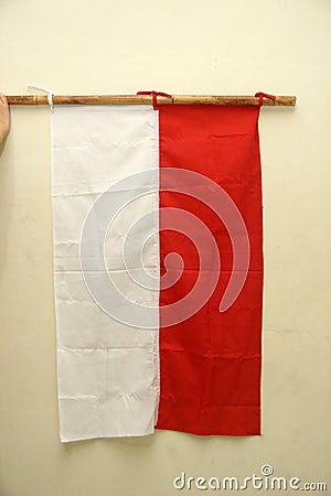 The flag of the Republic of Indonesia is red which means brave and white which means holy Stock Photo