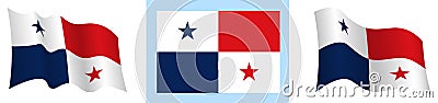 Flag of republic of panama in static position and in motion, fluttering in wind in exact colors and sizes, on white background Vector Illustration