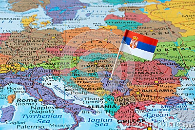 Serbia map and flag pin Stock Photo