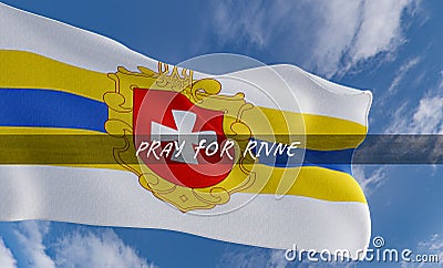 Flag of Rivne, Pray for Rivne region of Ukraine, pray for Ukraine, flag Ukraine region and blue sky background, 3D work and 3D Cartoon Illustration