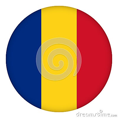 Flag of Romania round icon, badge or button. Romanian national symbol. Vector Illustration