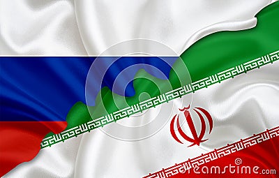 Flag of Russia and flag of Iran Stock Photo