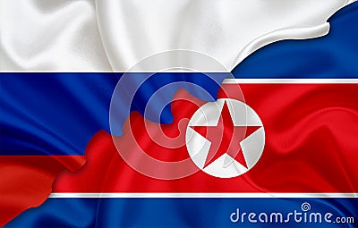 Flag of Russia and flag of North Korea Stock Photo