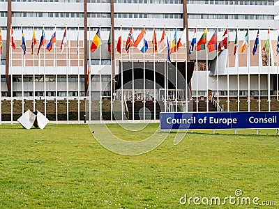 Flag of Russia flying half-mast at Council of Europe in Strasbou Editorial Stock Photo