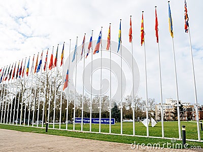 Flag of Russia flying half-mast at Council of Europe in Strasbou Editorial Stock Photo