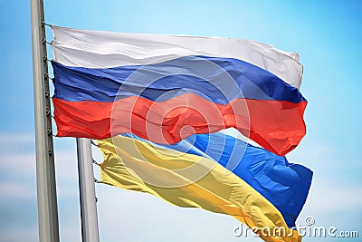 Flag of Russia and Ukraine Stock Photo