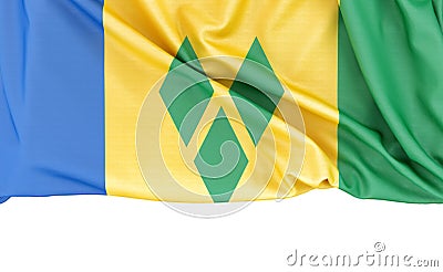 Flag of Saint Vincent and the Grenadines isolated on white background with copy space below. 3D rendering Stock Photo