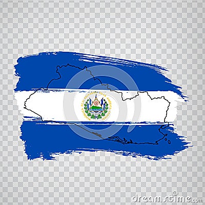 Flag Salvador from brush strokes and Blank map Salvador. High quality map Salvador and flag on transparent background Vector Illustration