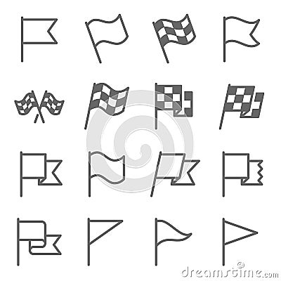 Flag Sign Vector Line Icon Set. Contains such Icons as Flagpole, Start Flag, Race, Winner and more. Expanded Stroke Vector Illustration