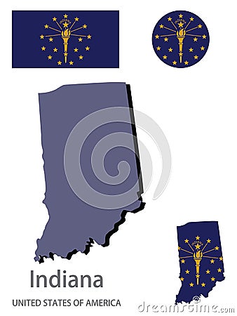 Flag and silhouette of Indiana vector Vector Illustration