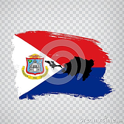 Flag of Sint Maarten from brush strokes. Blank map Sint Maarten. Netherlands. High quality map and flag for your web site design, Vector Illustration