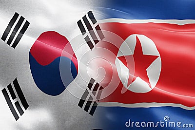 Flag of South Korea and North Korea - indicates partnership, agreement, or trade wall and conflict between these two countries Stock Photo