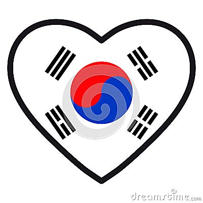 Flag of South Korea in the shape of Heart with contrasting Vector Illustration