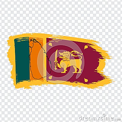 Flag Sri Lanka from brush strokes and Blank map Sri Lanka. High quality map of Sri Lanka and flag on transparent background. Vector Illustration