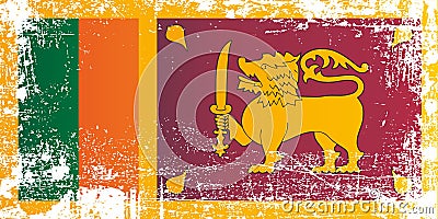 Flag of Sri Lanka, Democratic Socialist Republic of Sri Lanka. Wrinkled dirty spots. Stock Photo