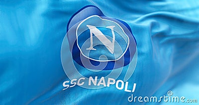 The flag of SSC Napoli waving in the windssc napoli, football, club, flag, waving, naples, letter N, italian, seria a, logo, Cartoon Illustration