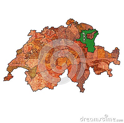 flag of St Gallen canton on map of switzerland Cartoon Illustration