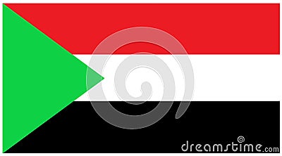 The flag of Sudan with three equal black white red horizontal bands and a green triangle keeping left Cartoon Illustration
