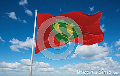 flag of Sultanate of Zanzibar 1963, africa at cloudy sky background, panoramic view. flag representing extinct country,ethnic Cartoon Illustration