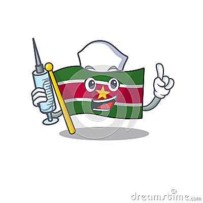 Flag suriname character nurse with cartoon shape Vector Illustration