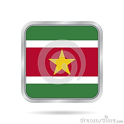 Flag of Suriname. Metallic gray square button. Vector Illustration