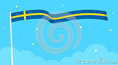 Flag of Sweden waving in the sky Vector Illustration