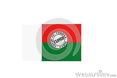 flag with text closed by covid 19 and corona stamp Stock Photo