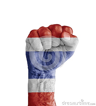 Flag of Thailand painted on human fist like victory symbol Stock Photo