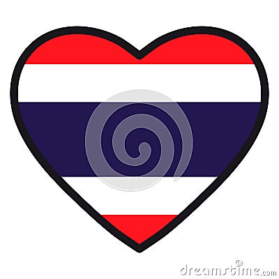 Flag of Thailand in the shape of Heart with contrasting contour, symbol of love for his country, patriotism, icon for Vector Illustration