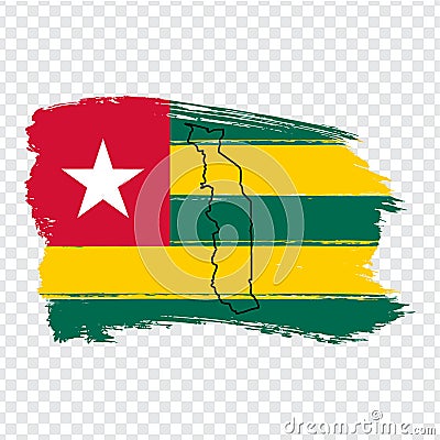 Flag Togo from brush strokes and Blank map of Togo. High quality map Togo and flag on transparent background for your web site des Vector Illustration