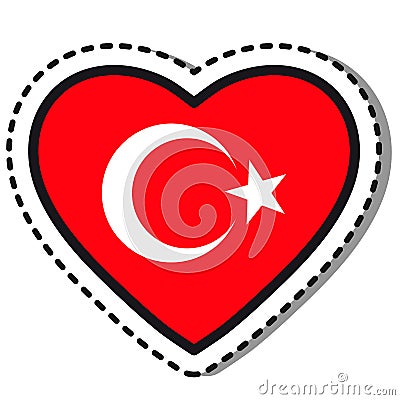 Flag Turkey heart sticker on white background. Vintage vector love badge. Template design element. National day. Vector Illustration