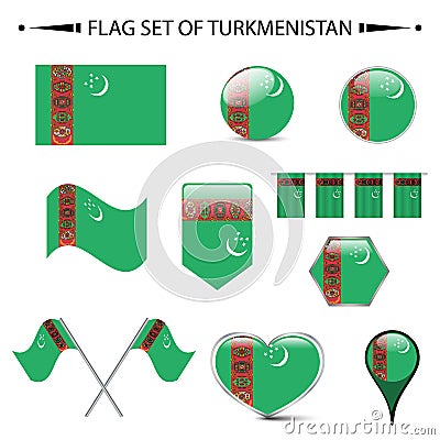 Flag of TURKMENISTAN vector set Vector Illustration