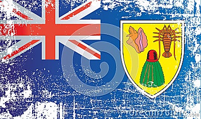 Flag of the Turks and Caicos Islands, British Overseas Territories. Wrinkled dirty spots. Vector Illustration