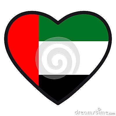 Flag of UAE in the shape of Heart with contrasting contour, symbol of love for his country, patriotism, icon for Independence Day. Vector Illustration