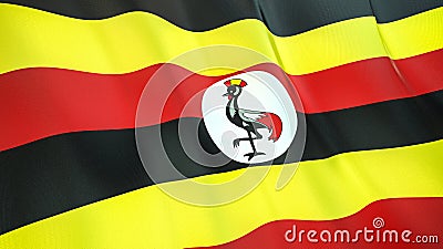 The flag of Uganda. Waving silk flag of Uganda. High quality render. 3D illustration Cartoon Illustration