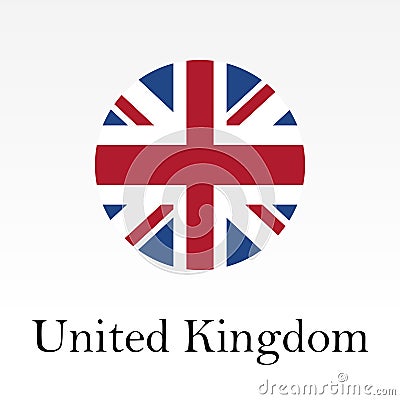 Flag of UK round icon or badge. United Kingdom and Great Britain circle button. Cartoon Illustration