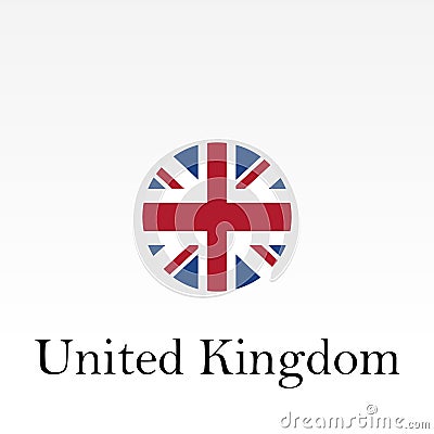 Flag of UK round icon or badge. United Kingdom and Great Britain circle button. Cartoon Illustration