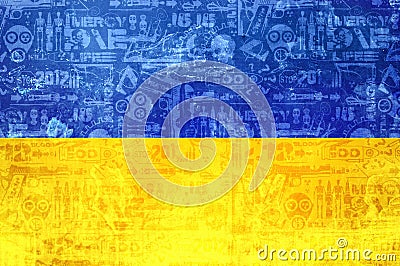 Flag of ukraine - abstract conflict news background Cartoon Illustration