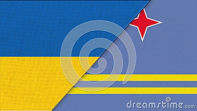 Flag of Ukraine and Aruba - 3D illustration. Aruba and Urkainian flags Cartoon Illustration